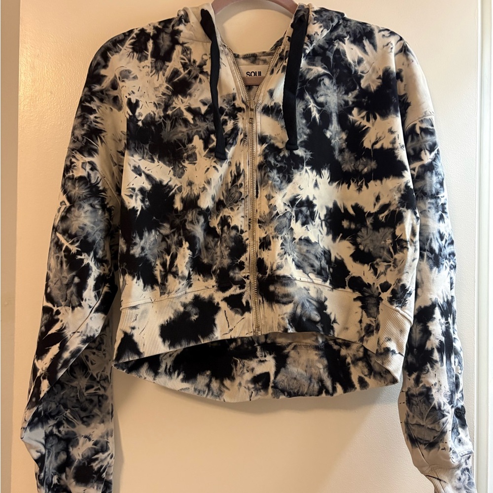 SoulCycle Black and White Tie-Dye Bomber Jacket